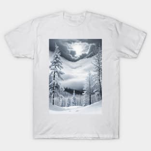 Snowy Pine Trees in the Eye of a Winter Storm T-Shirt